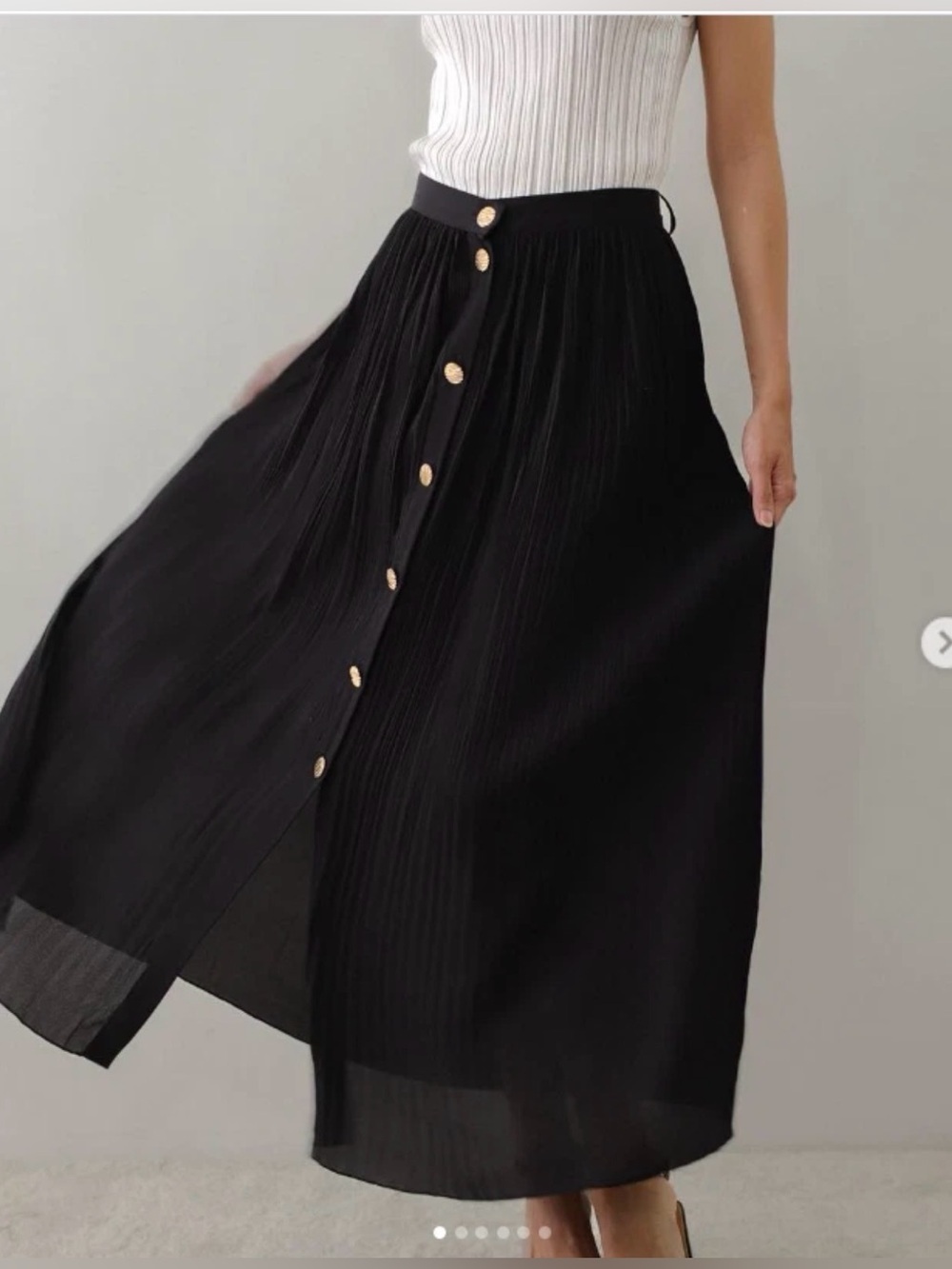 Zara Black Pisse Pleated Midi Maxi Front Gold Buttons Flowy Skirt S Whimsigoth